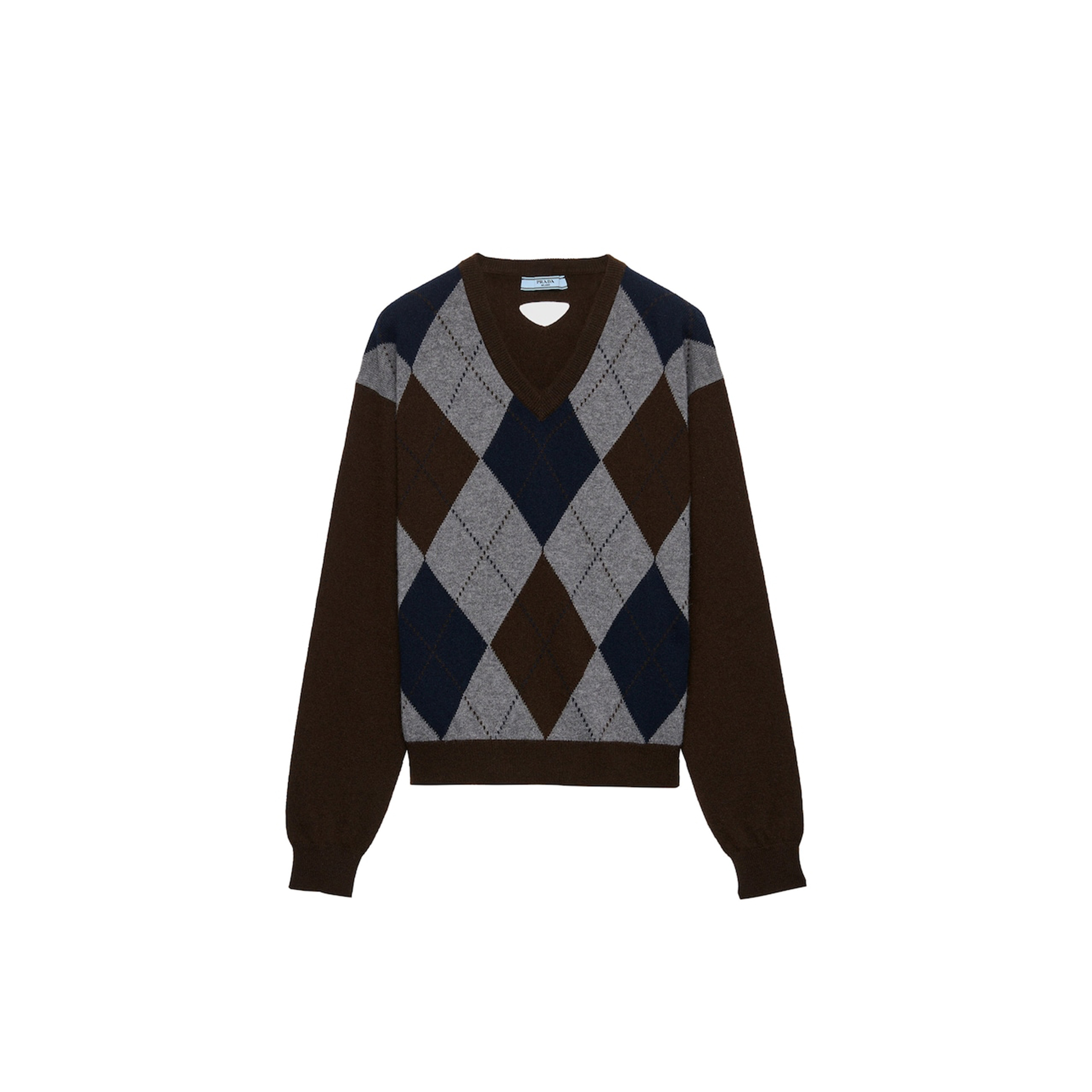 PRADA CASHMERE V-NECK ARGYLE SWEATER 269524